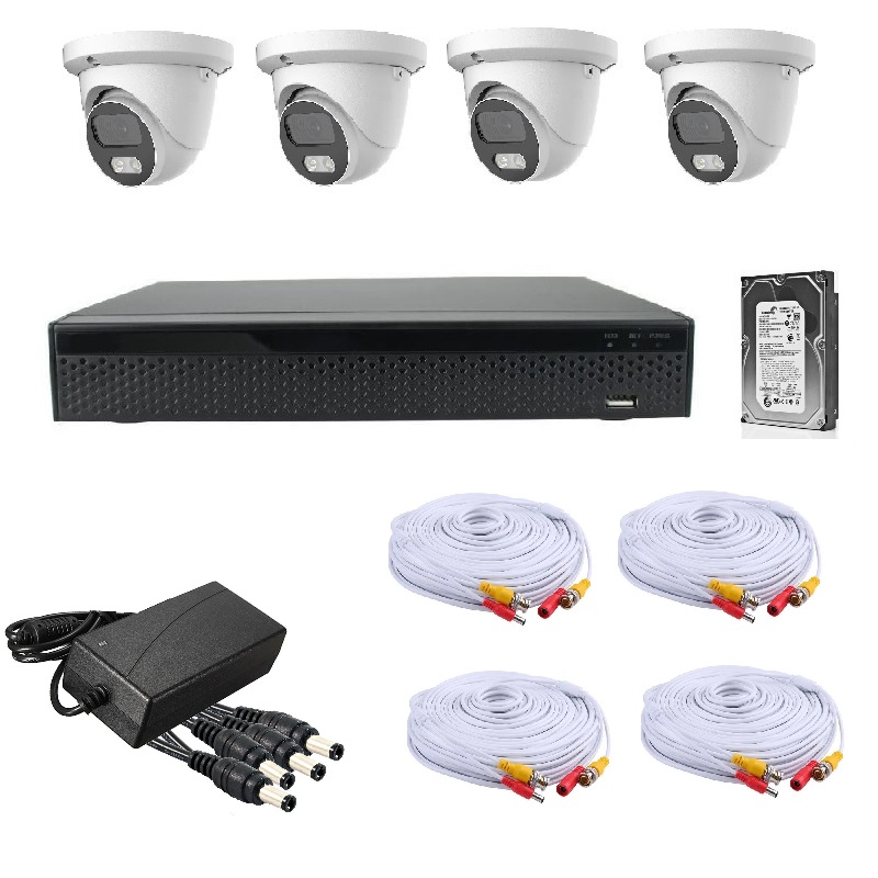 KIT CCTV de 4 cámaras 4K-8MP completo con cables mixtos y disco duro