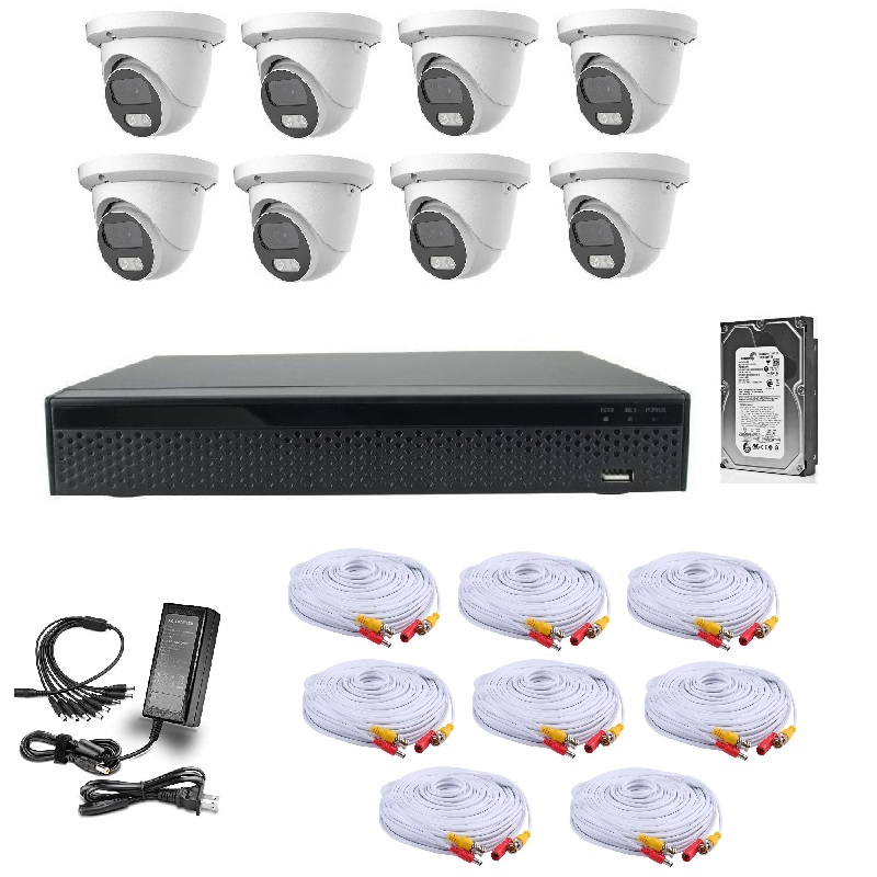 KIT CCTV de 8 cámaras 4K-8MP completo con cables mixtos y disco duro