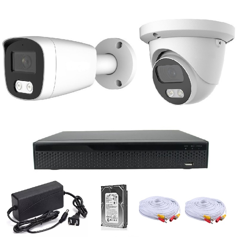 KIT CCTV de 2 cámaras 4K-8MP completo con cables mixtos y disco duro