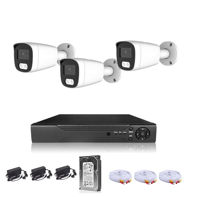 KIT CCTV de 3 cámaras ULTRAHD-5MP completo con cables mixtos y disco duro