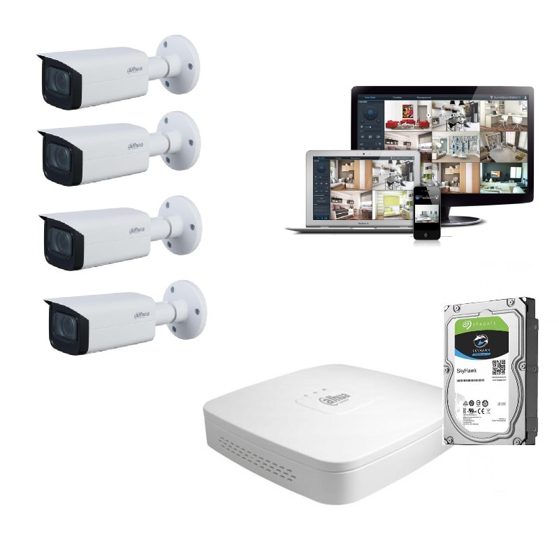 KIT IP 4MP de videovigilancia con 4 cámaras motorizadas con microfono